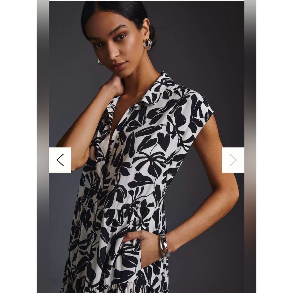 By Anthropologie Tiered Shirt Dress Size Medium - Picture 3 of 10